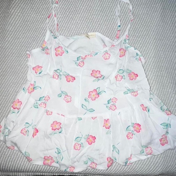 La Hearts Pacsun White Flowy Cropped Cami Pink Floral Tank Top Sz Xs - Picture 2 of 3